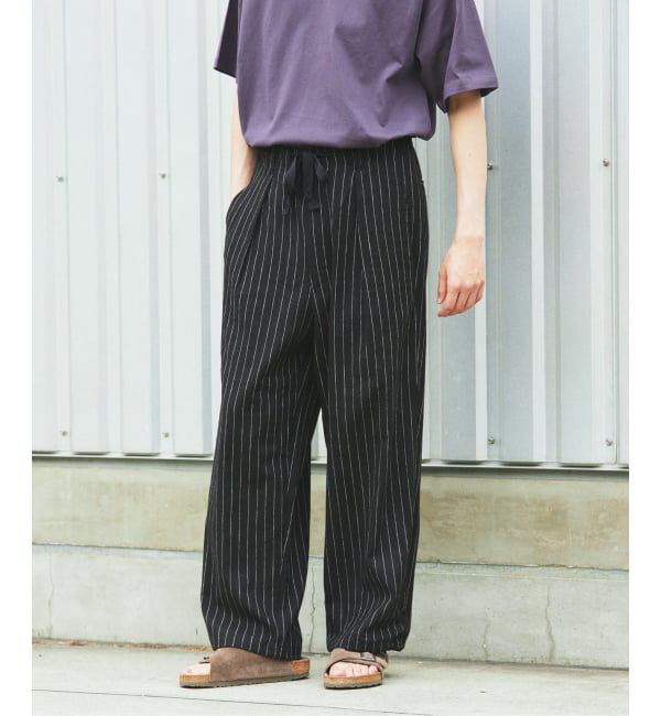 JOURNAL STANDARD「リネン ポリ ストライプ オーバー パンツ」|スラックス|