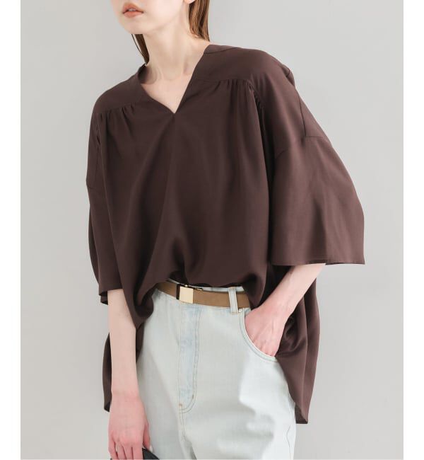 U by SPICK&SPAN「シルキーシフォンギャザーブラウス」|シャツ・ブラウス|