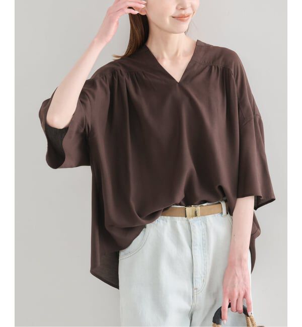 U by SPICK&SPAN「シルキーシフォンギャザーブラウス」|シャツ・ブラウス|