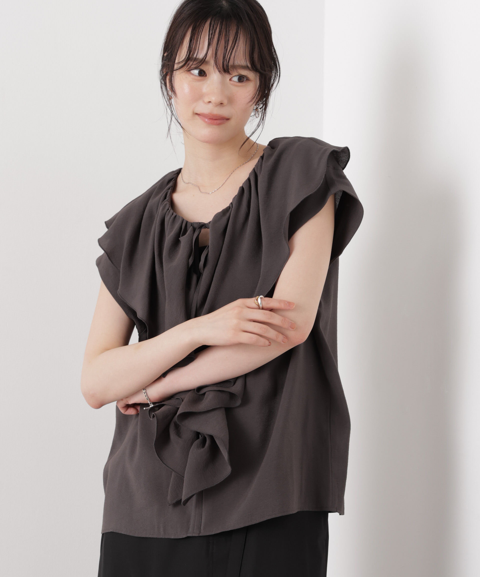 nano･universe「フリルカラーフレンチスリーブブラウス」|シャツ・ブラウス|