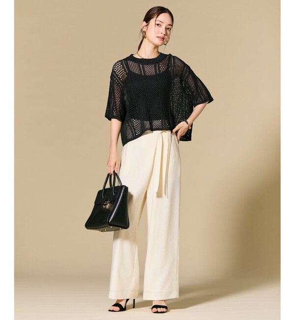 BEIGE,「【L-size】CAROLE / リネンライクラップワイドパンツ」|その他|