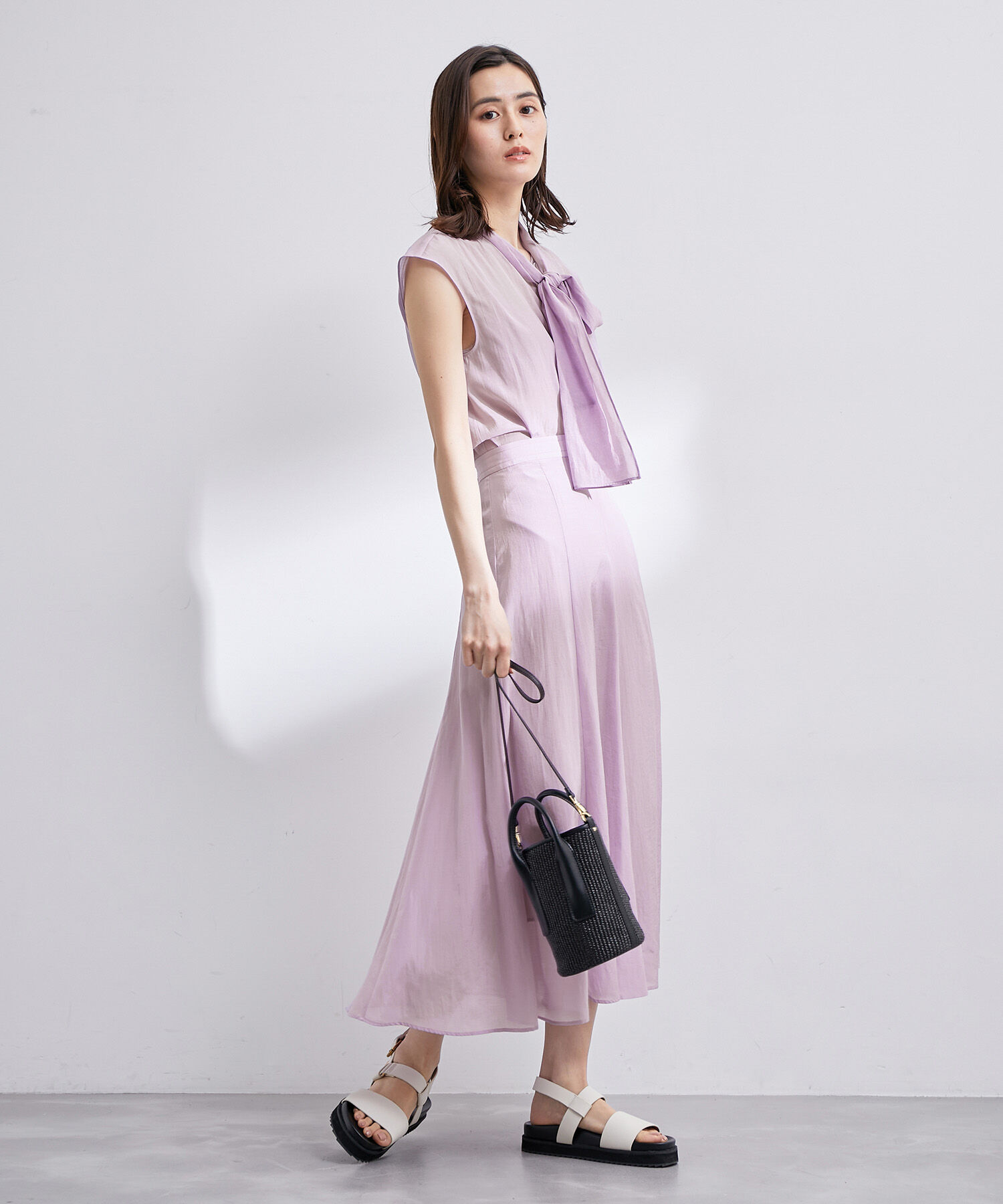 ROPE「【雑誌掲載】【洗える】前後2WAYフレンチスリーブボウタイブラウス/セットアップ対応」|シャツ・ブラウス|