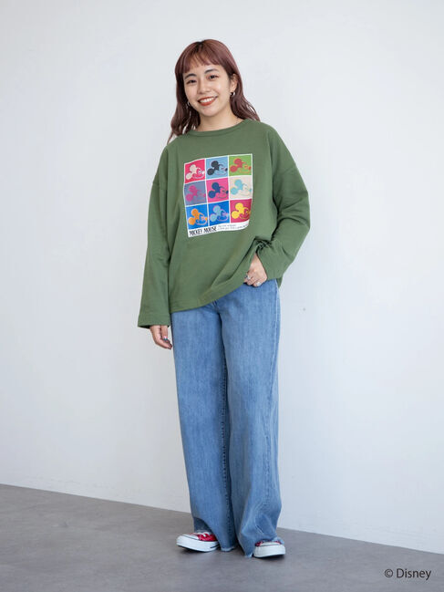  「ずらし絵長袖ミニ裏毛プルオーバー/Mickey」|Tシャツ・カットソー|