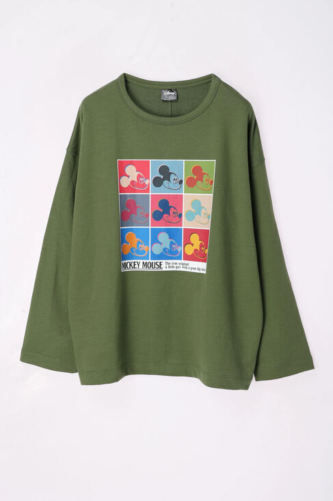  「ずらし絵長袖ミニ裏毛プルオーバー/Mickey」|Tシャツ・カットソー|