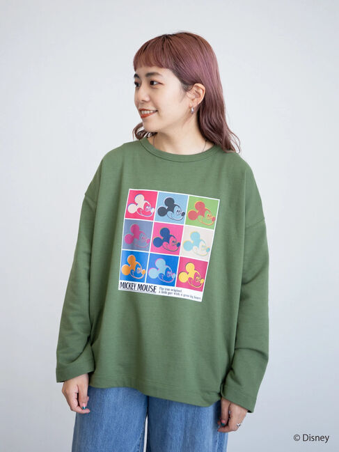  「ずらし絵長袖ミニ裏毛プルオーバー/Mickey」|Tシャツ・カットソー|