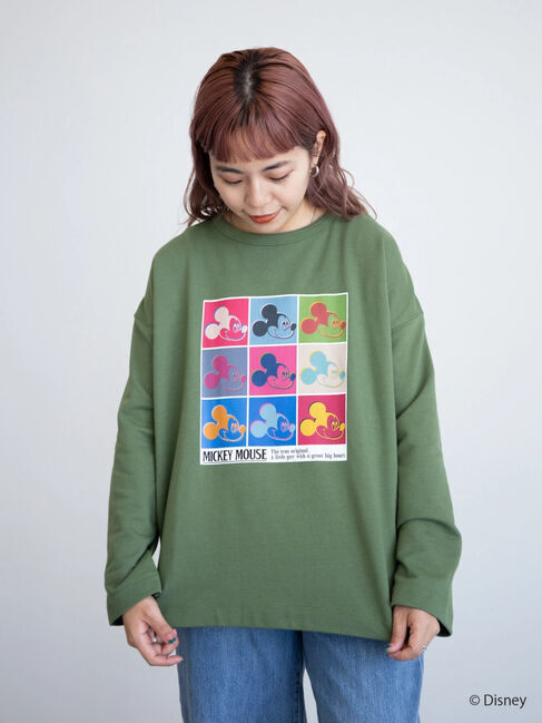  「ずらし絵長袖ミニ裏毛プルオーバー/Mickey」|Tシャツ・カットソー|