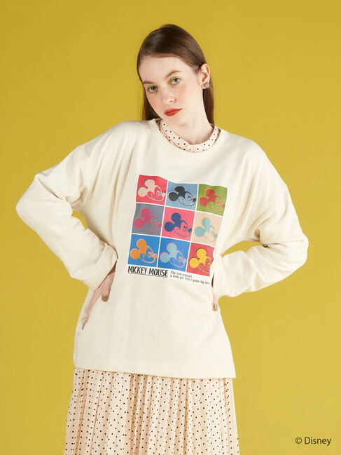  「ずらし絵長袖ミニ裏毛プルオーバー/Mickey」|Tシャツ・カットソー|エクリュ
