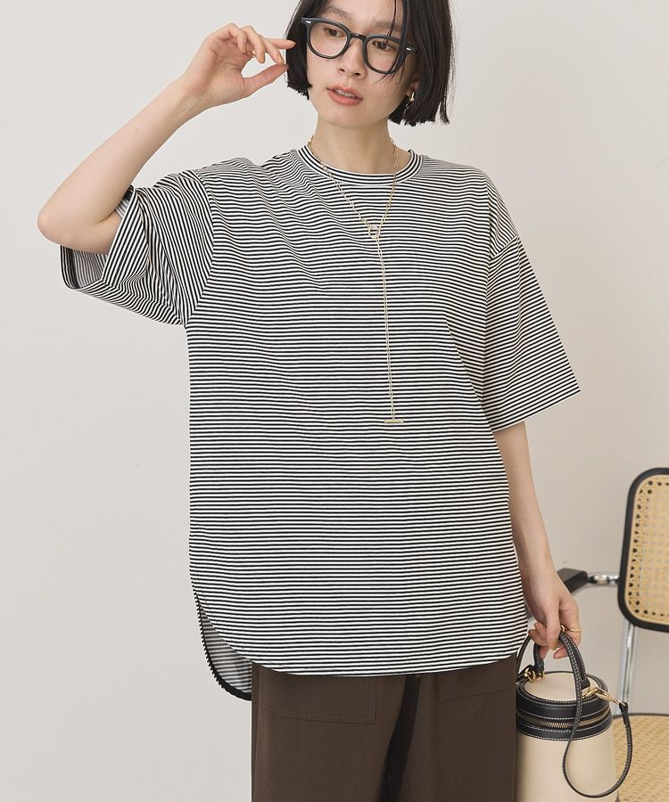 AMERICAN HOLIC「裾ラウンドTシャツ」|Tシャツ・カットソー|ボーダーブラック