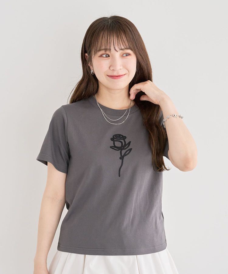 Green Parks「・DOUBLE FLAGS ローズチェーン刺繍TEE」|Tシャツ・カットソー|Charcoal Gray