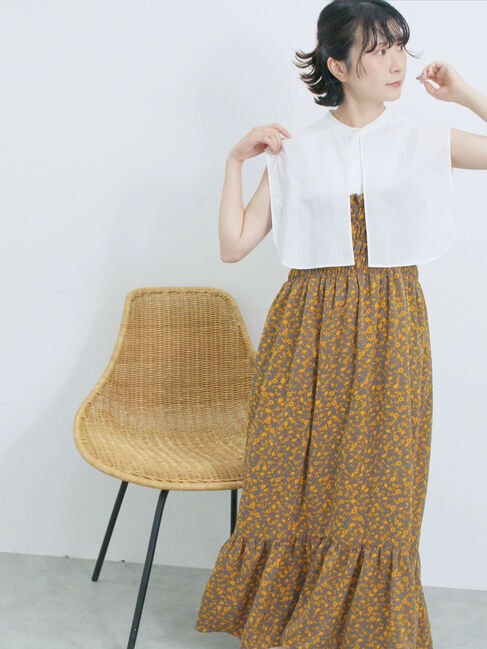 Samansa Mos2 blue「花柄シャーリングワンピース」|ワンピース|グレー