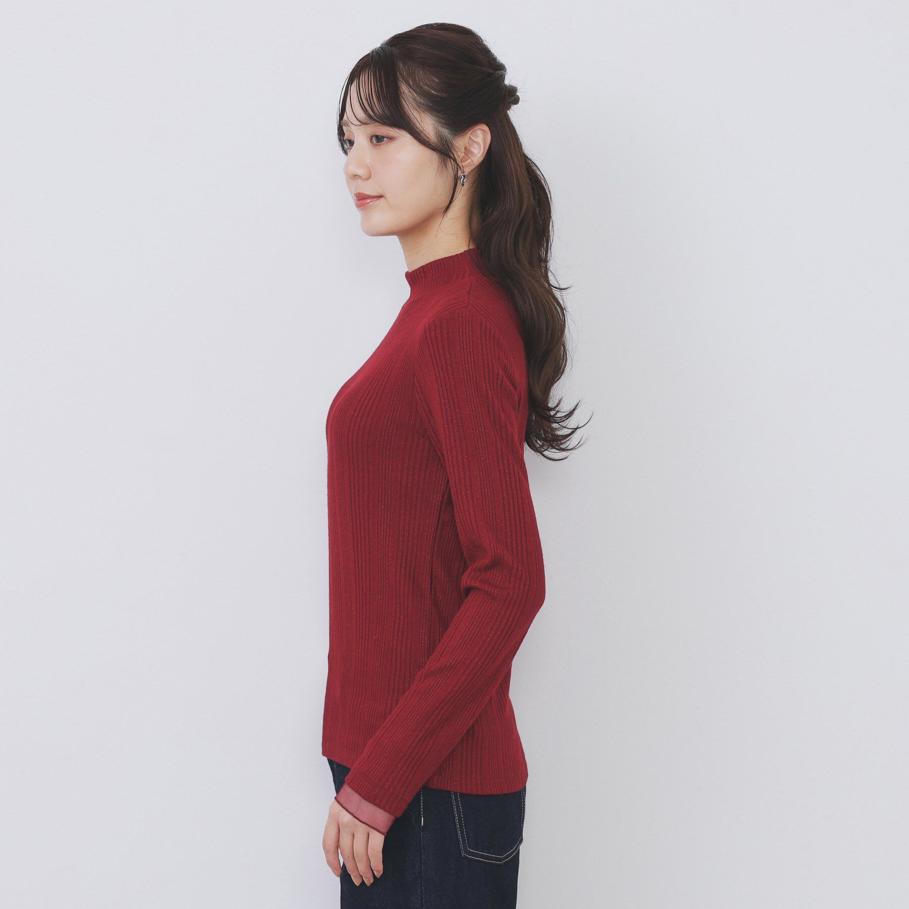 index「ランダムリブハイネックトップス【洗濯機OK／吸湿発熱】」|Tシャツ・カットソー|
