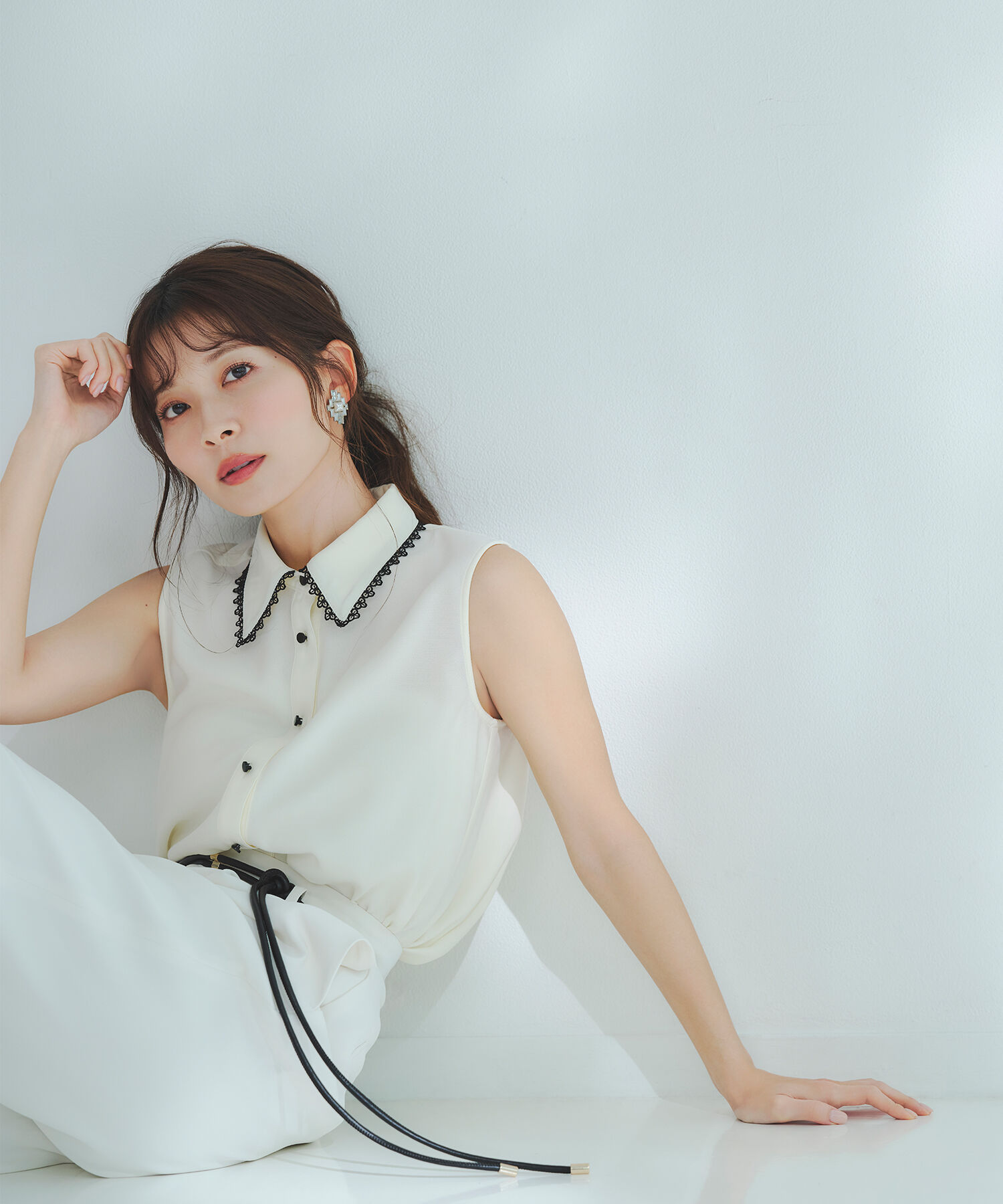  「〈山本里菜さんコラボ〉レーストリミングカラーブラウス」|シャツ・ブラウス|