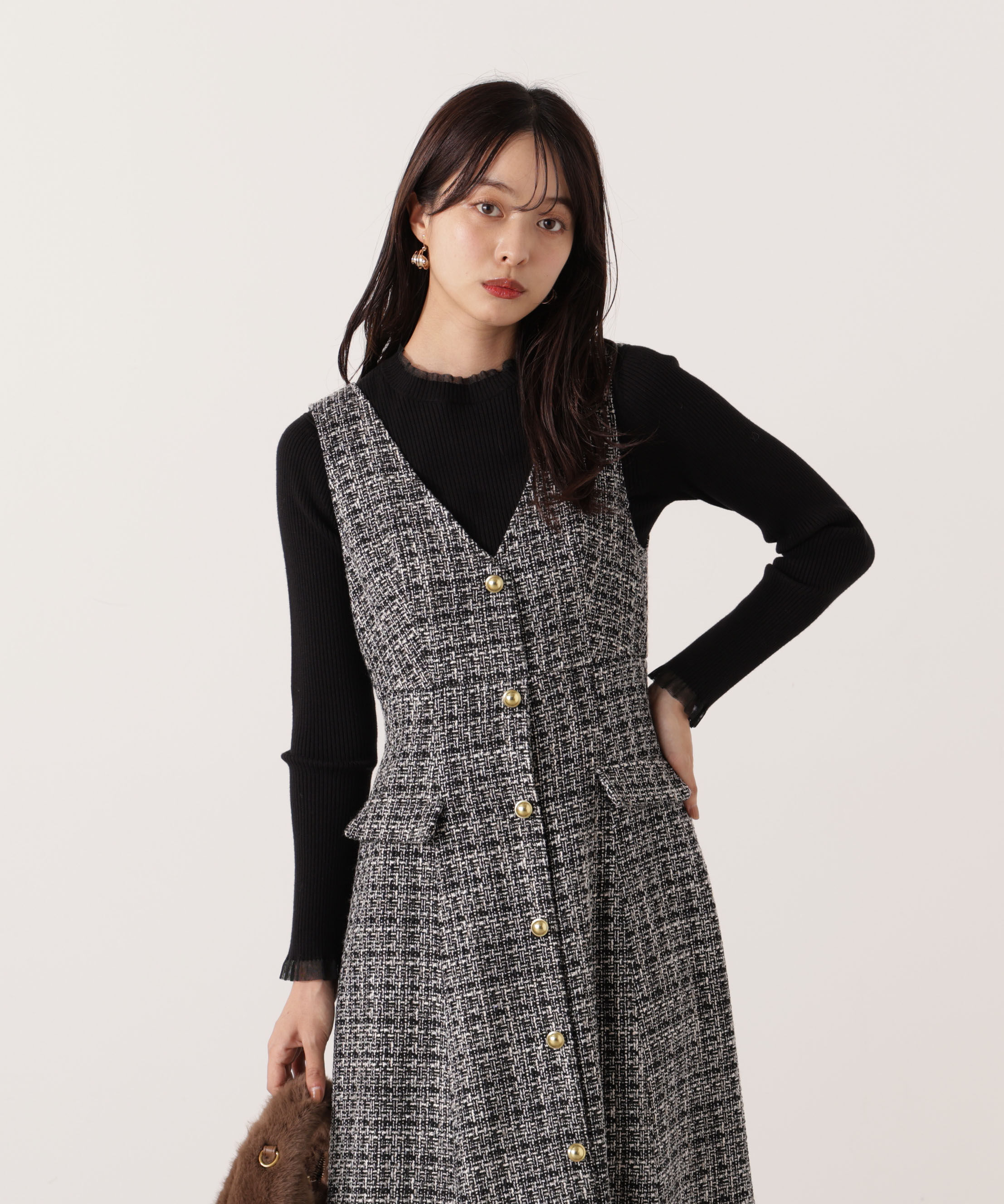 PROPORTION BODY DRESSING「ミックスツイードロングジャンスカ  25AW」|ワンピース|