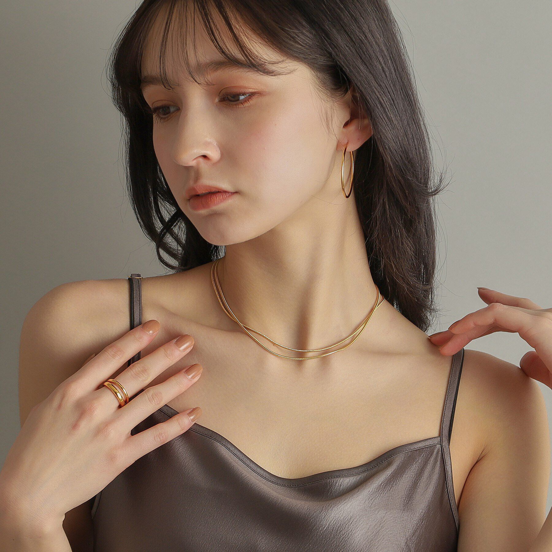 COCOSHNIK ONKITSCH「シルバー スネークチェーン ダブルネックレス GP」|ネックレス|