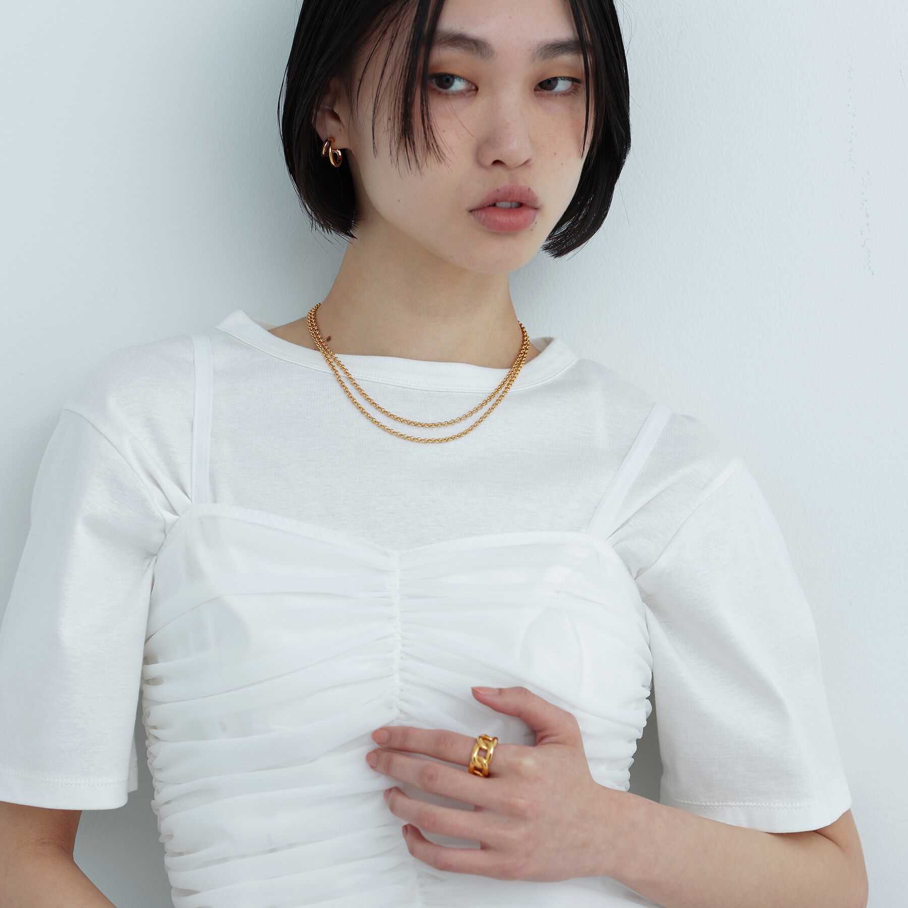 COCOSHNIK ONKITSCH「シルバー ハーフラウンドチェーン ドレープネックレス GP」|ネックレス|