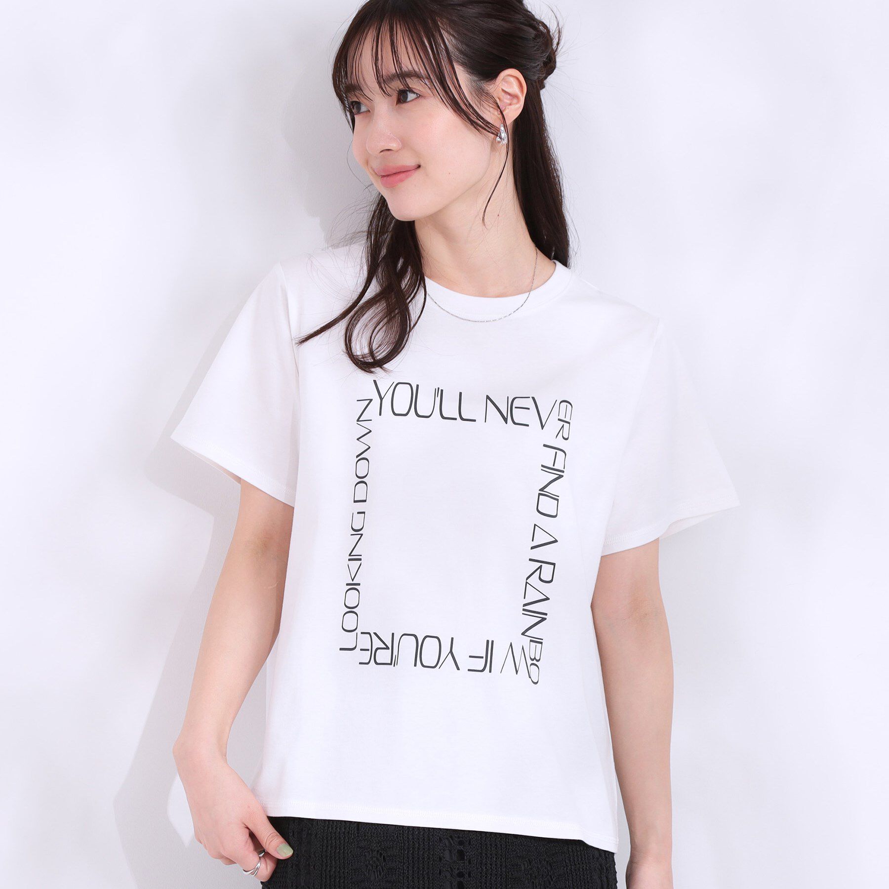 SHOO･LA･RUE「【洗える/S-LL】選べる3柄 ベーシックプリントTシャツ」|Tシャツ・カットソー|ホワイト(201)