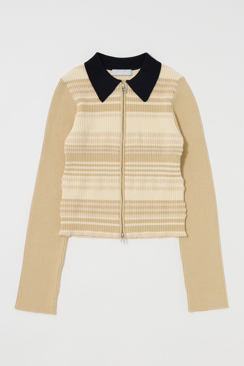 MOUSSY「STRIPE ZIP UP KNIT シャツ」|シャツ・ブラウス|