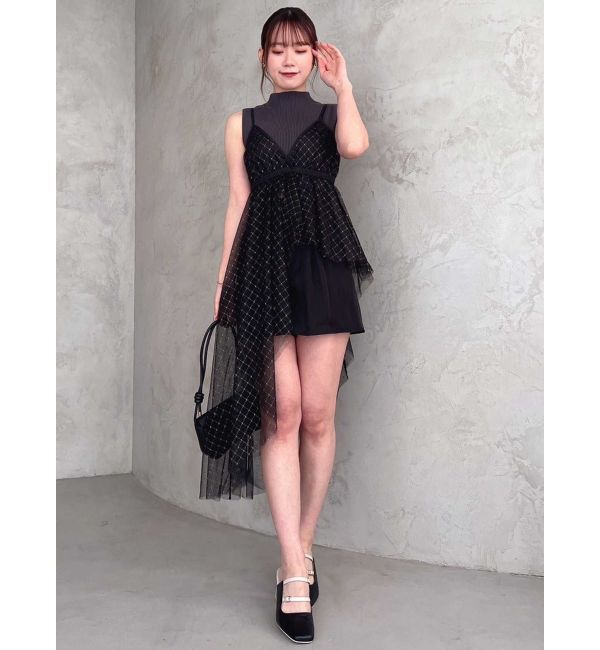 dazzlin「チュール刺繍アシメロングキャミ」|シャツ・ブラウス|ブラック