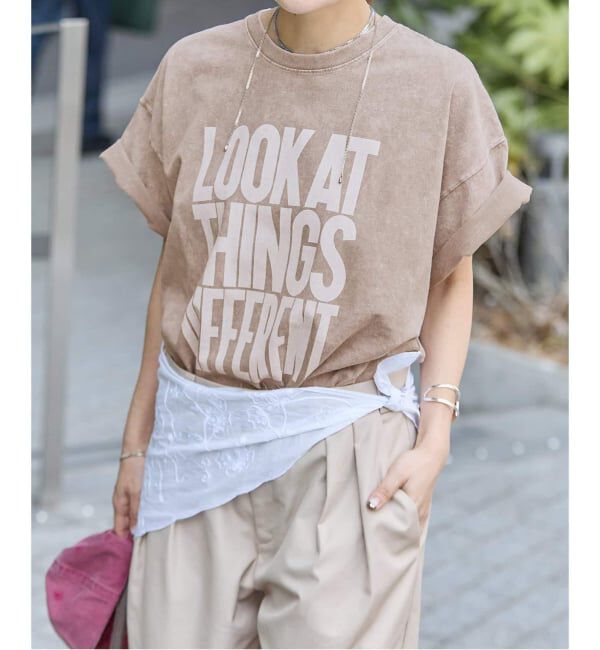 JOURNAL STANDARD「《追加3》ラウンドヘムピグメントT」|Tシャツ・カットソー|ベージュ