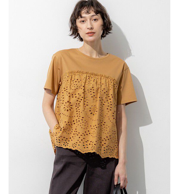 23区「カットワークエンブロイダリー スカラップヘム トップス」|Tシャツ・カットソー|キャメル系