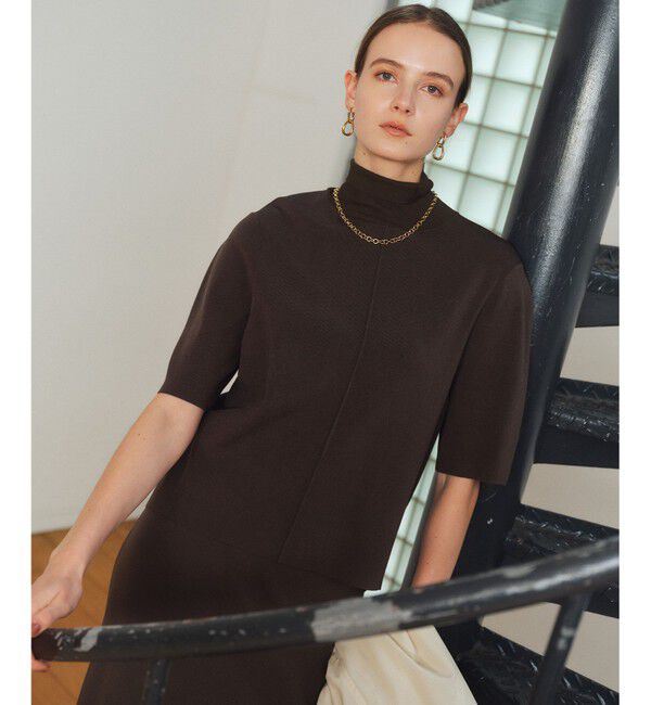 BEIGE,「【人気シリーズ】LAURA / ドライタッチ ストレッチショートスリーブニット」|ニット・セーター|