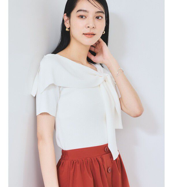 VIS「【WEB限定】【骨格で選べる2タイプ】オフショル風リボン半袖ニット」|ニット・セーター|
