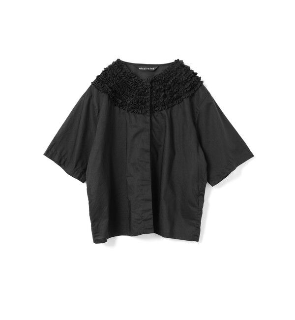 mizuiro ind「mizuiro ind フリルデザインクルーネックシャツ」|シャツ・ブラウス|ブラック
