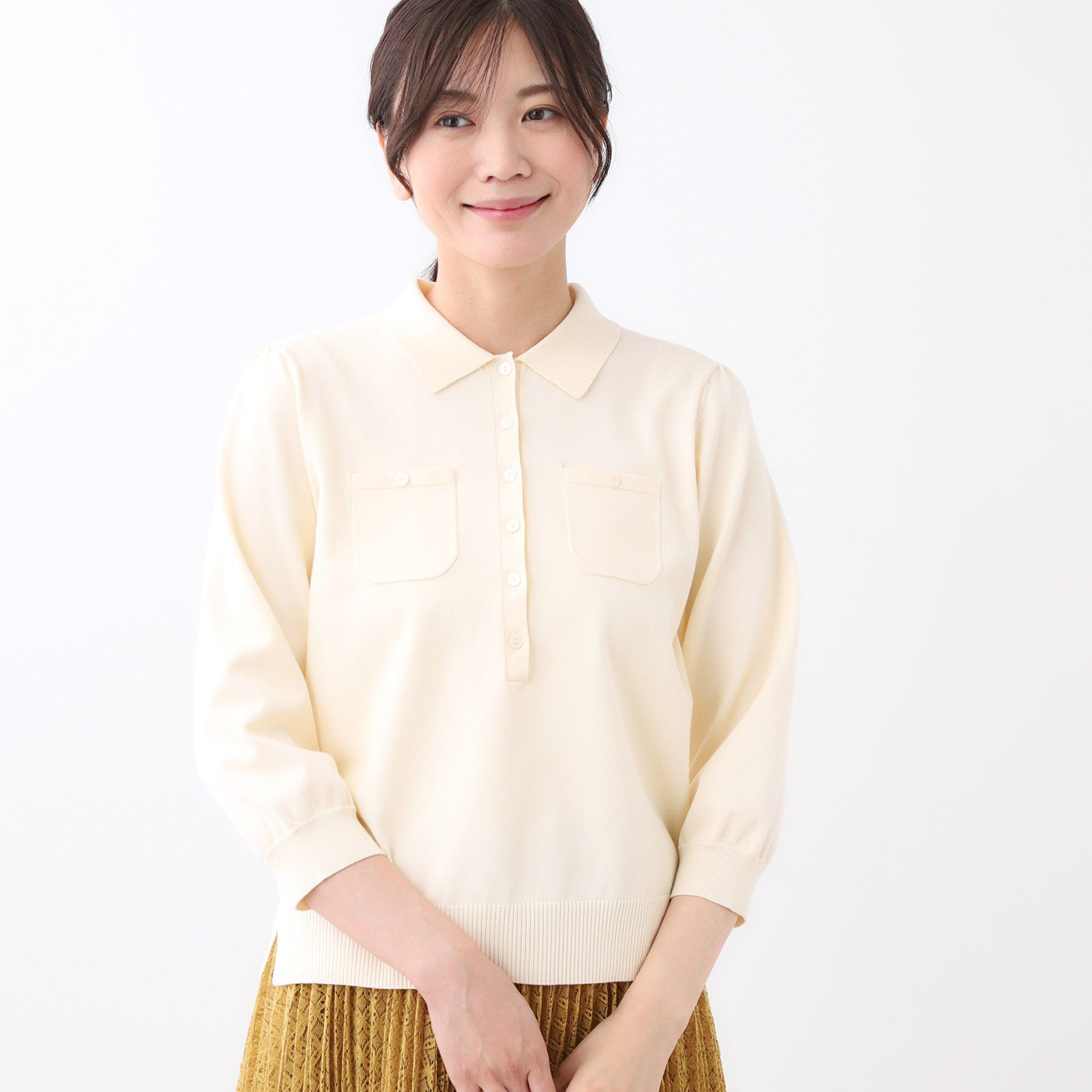 Reflect「【透けにくい◎】衿付き七分袖ニット」|ニット・セーター|