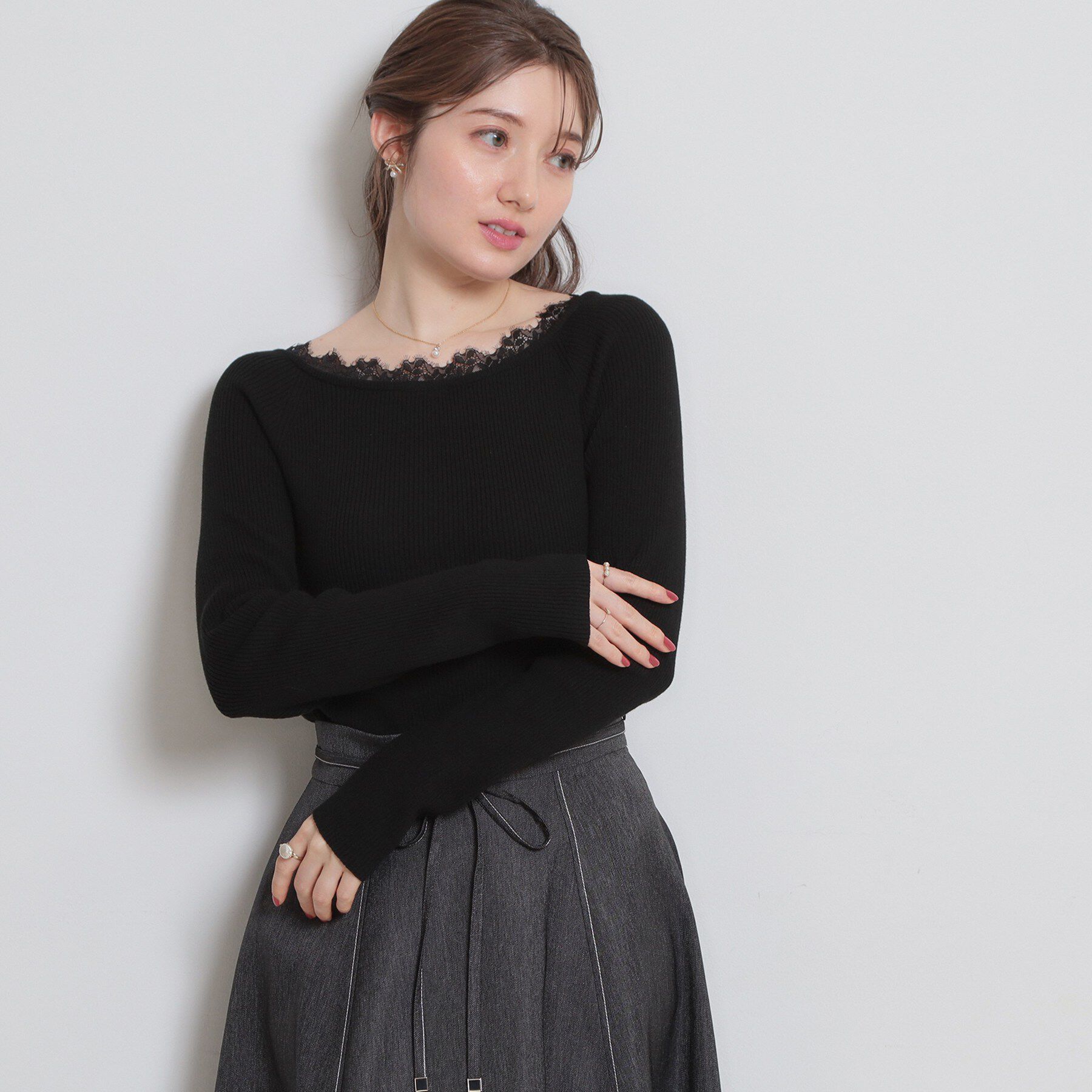 Couture broach「前後2WAY衿レースカーディガン」|カーディガン|