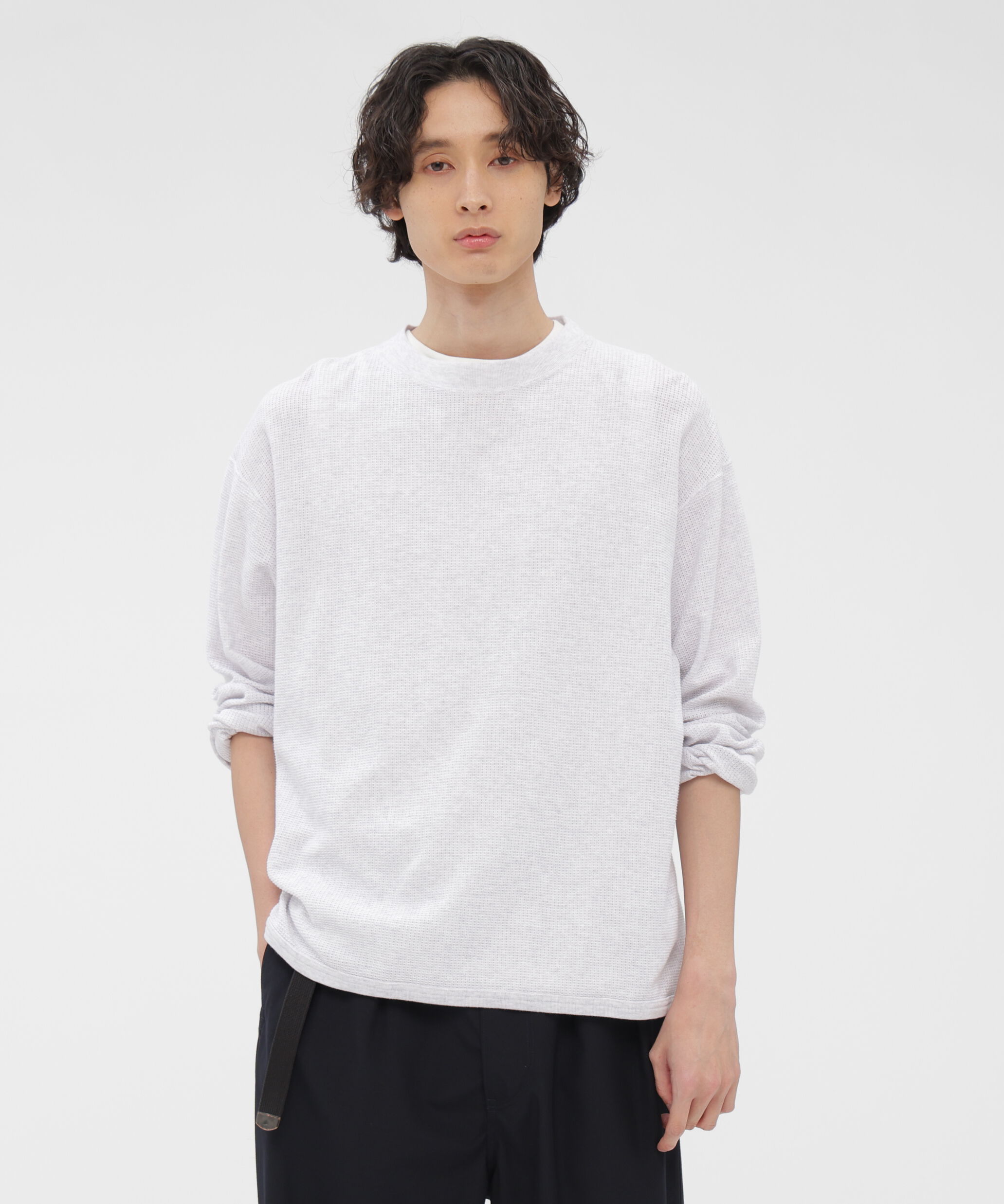 MHL.「COTTON JERSEY MESH TOP」|Tシャツ・カットソー|LIGHT GREY1