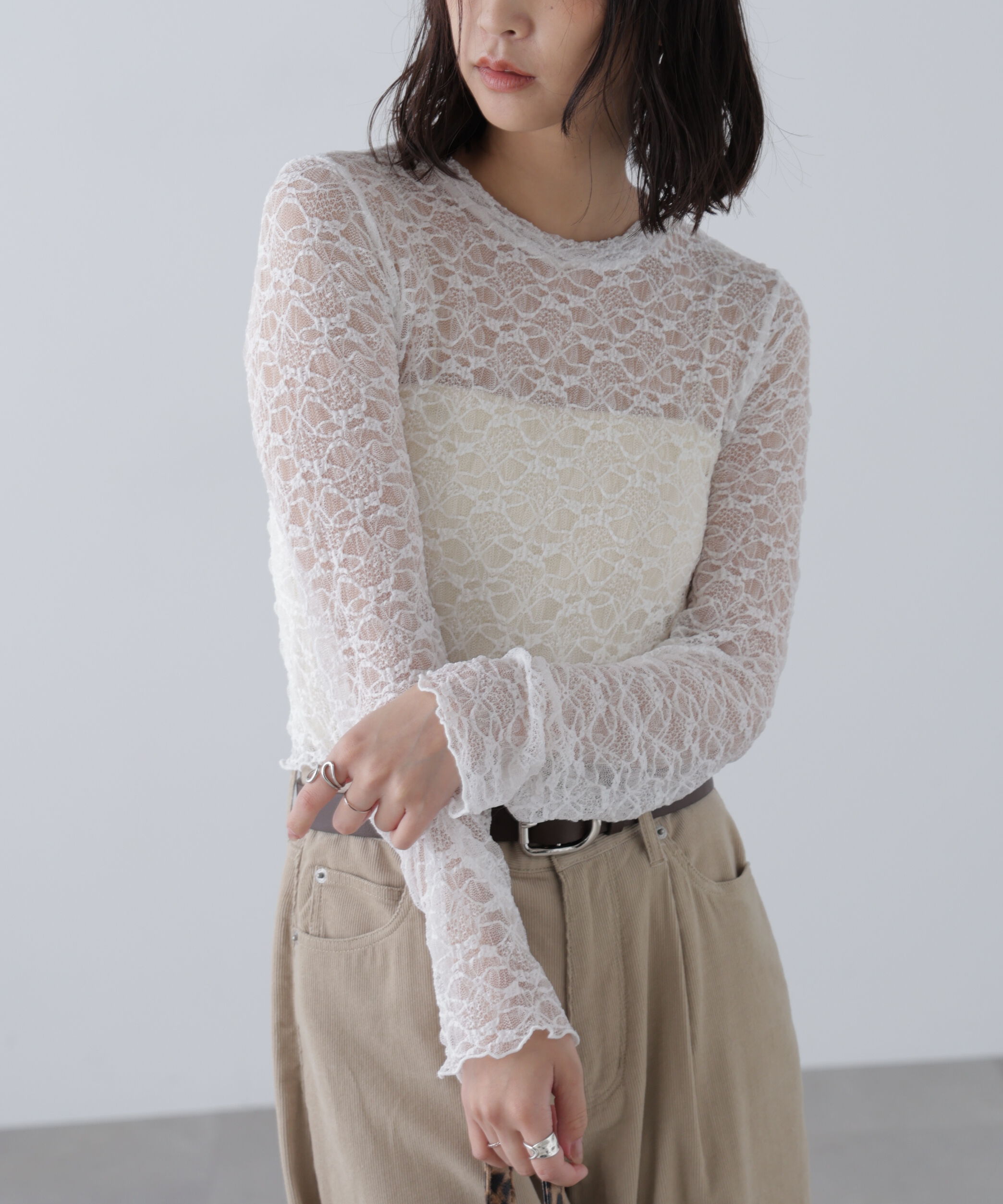  「ショート丈レーストップス」|Tシャツ・カットソー|