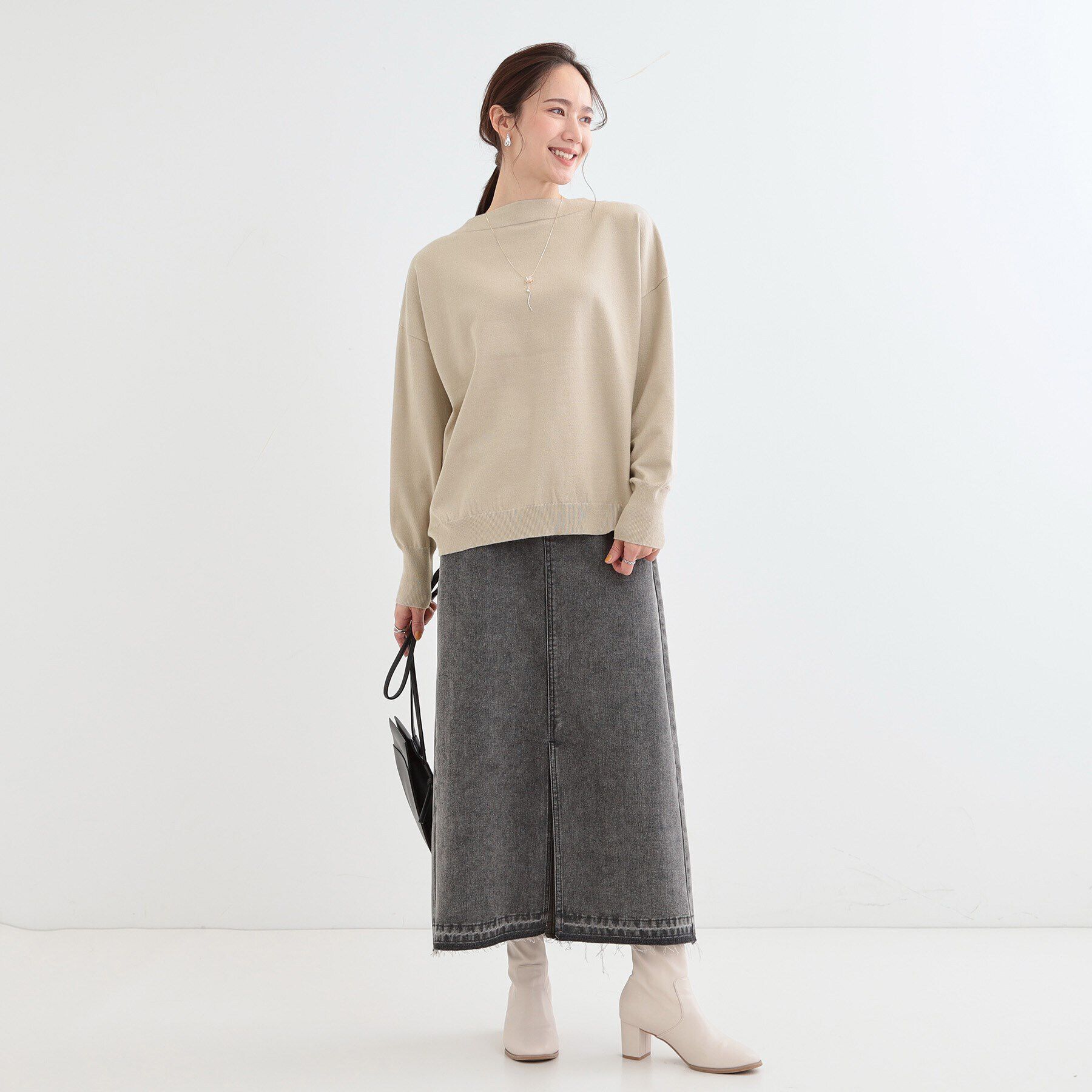 SHOO･LA･RUE「【洗える/S-LL】インせず着られる もちもちタッチ ボートネックニット」|ニット・セーター|