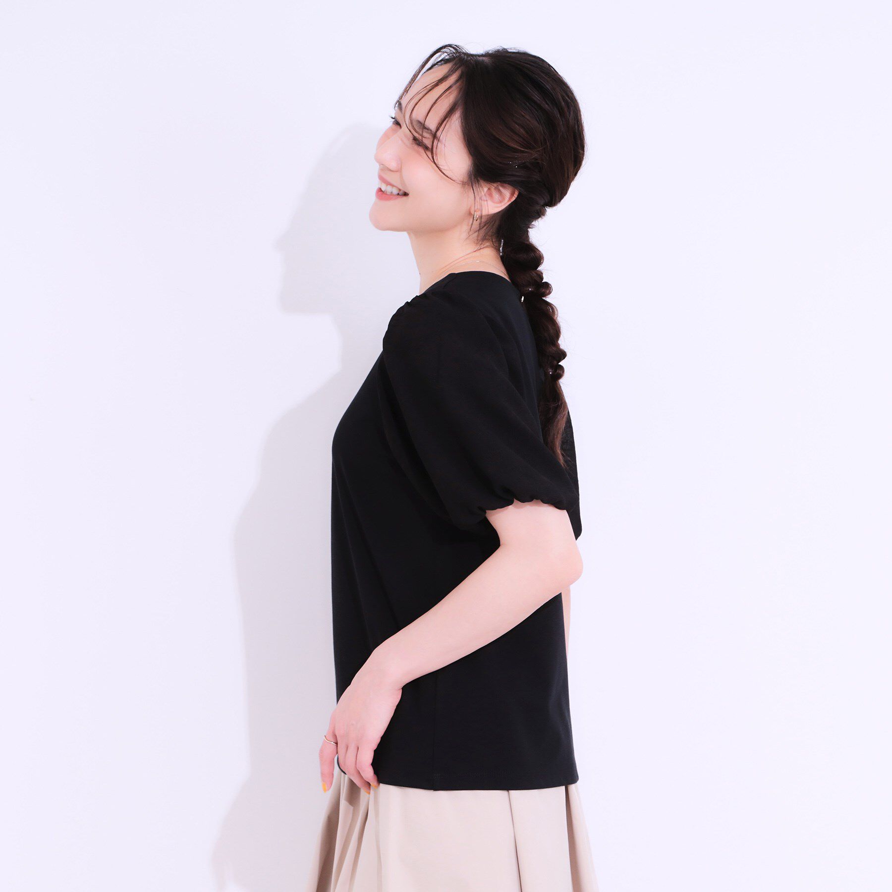 SHOO･LA･RUE「【S-LL/ひんやり/UV】お袖シアー バルーントップス」|Tシャツ・カットソー|