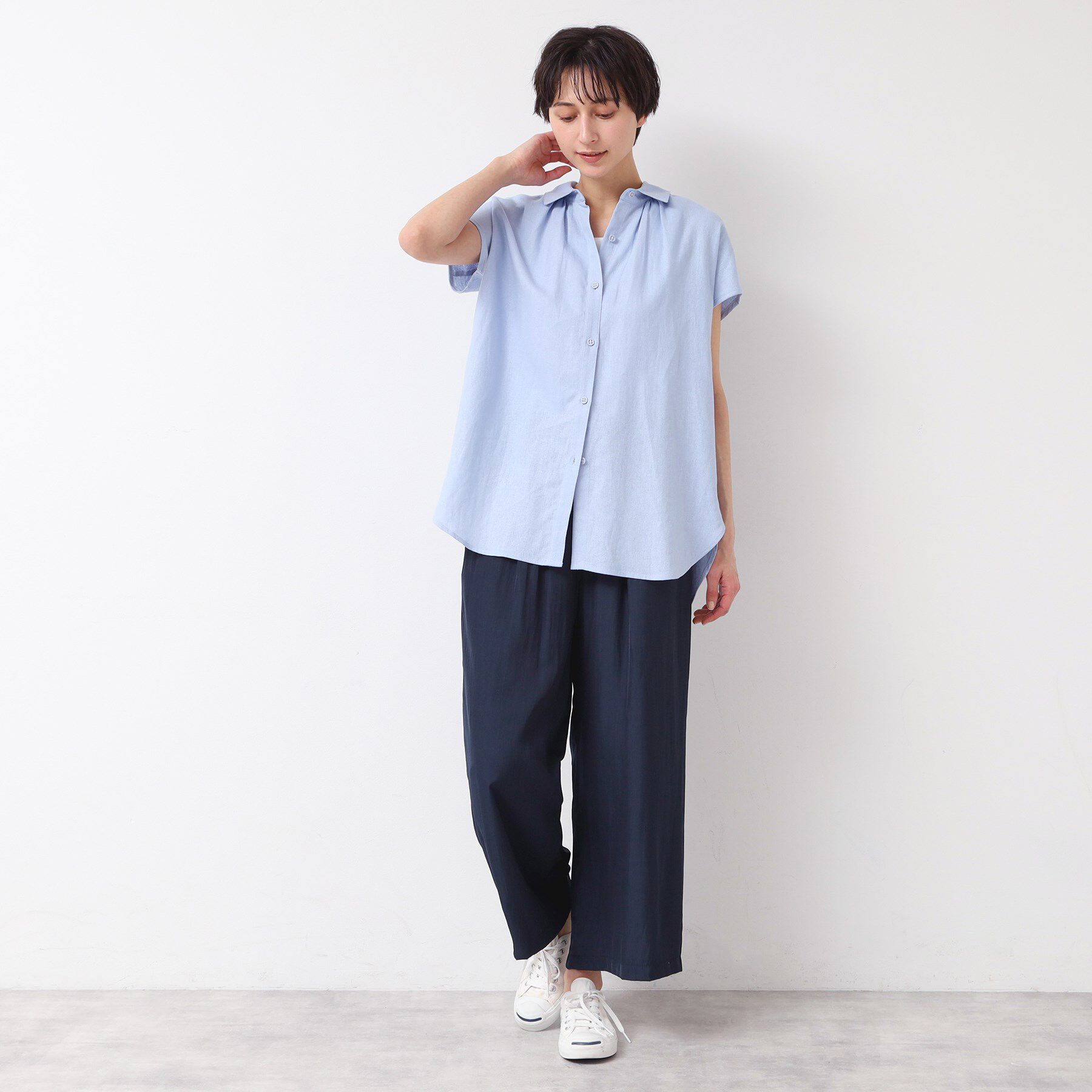 Dessin「【洗える】シャツカラーフレンチスリーブブラウス（XS～L）」|シャツ・ブラウス|