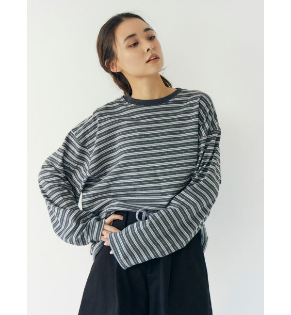Ungrid「マルチボーダーロングスリーブTee」|Tシャツ・カットソー|チャコールグレー