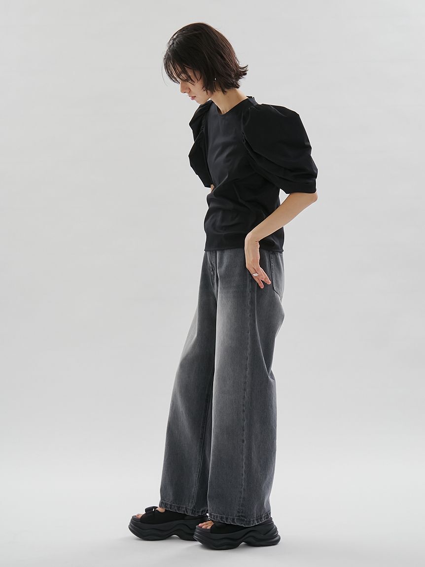 emmi atelier「ウエストゴムルーズデニムパンツ」|デニム|