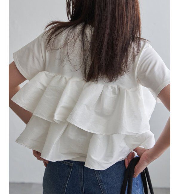 VENCE share style「天竺ナイロンドッキングフリルTシャツ」|Tシャツ・カットソー|