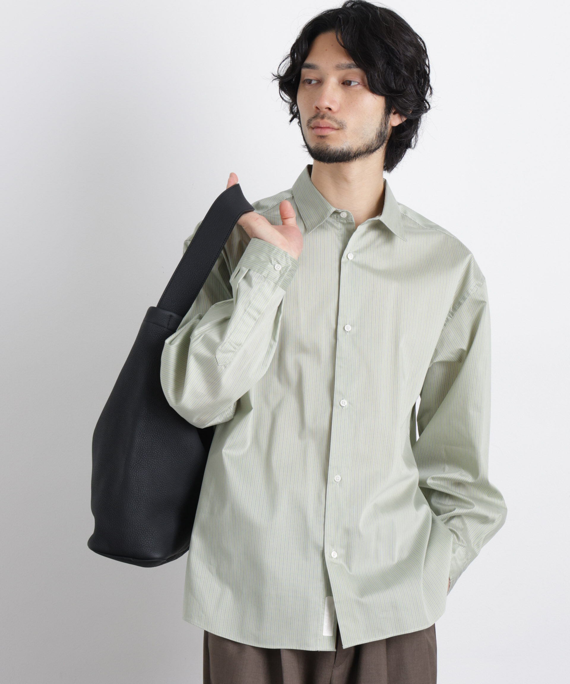 nano･universe「「OtoNANO」大人のワイドシャツレギュラーカラーストライプ長袖」|シャツ・ブラウス|L.グリーン