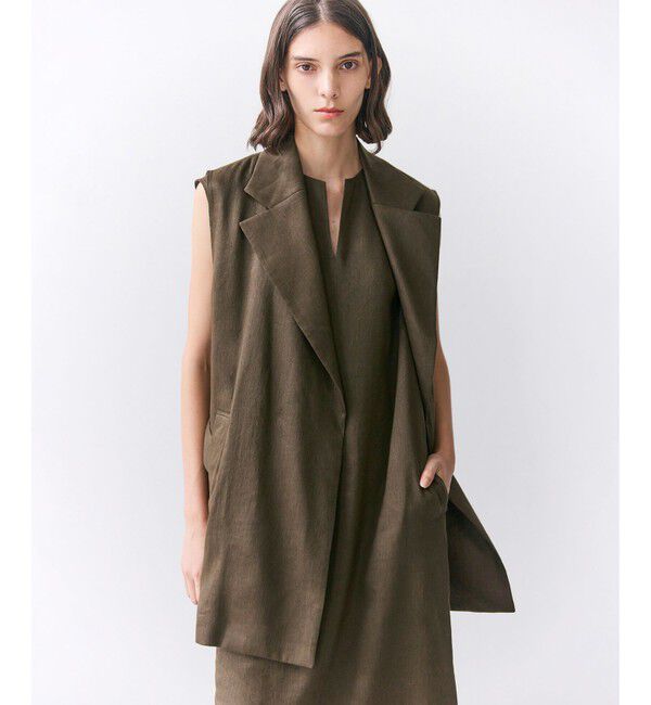 BEIGE,「【Precious掲載】MICA /  リネンブレンドベルト付きジレ」|ベスト・ジレ|Khaki