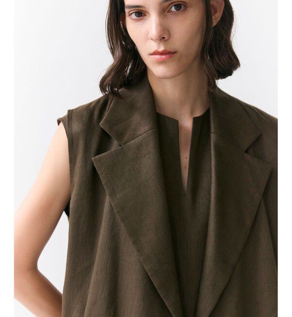 BEIGE,「【Precious掲載】MICA /  リネンブレンドベルト付きジレ」|ベスト・ジレ|