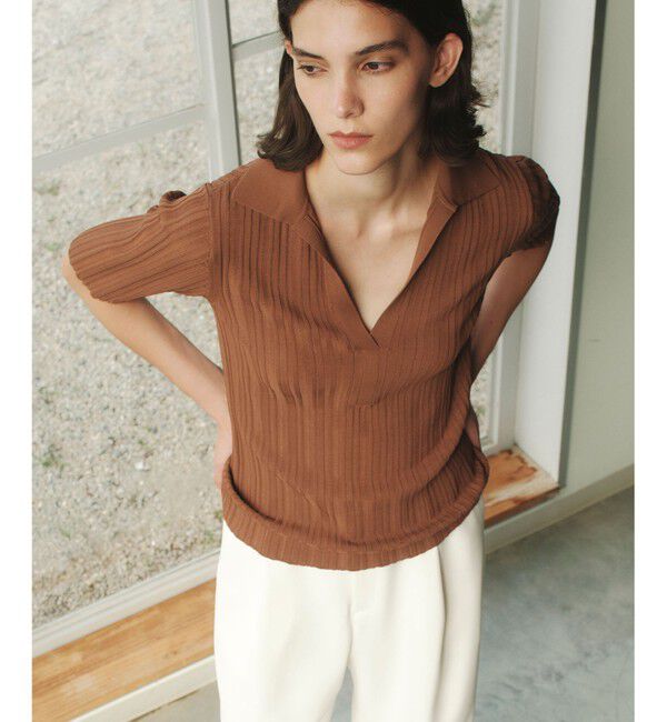 BEIGE,「【Oggi掲載】LABRADO / ランダムリブ スキッパーニット」|ニット・セーター|Brown