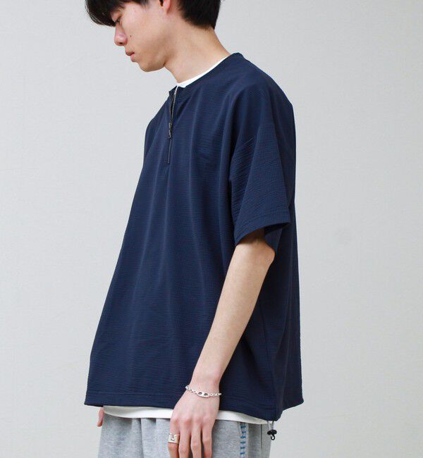 GLOSTER「カットサッカー ハーフジップTシャツ」|Tシャツ・カットソー|