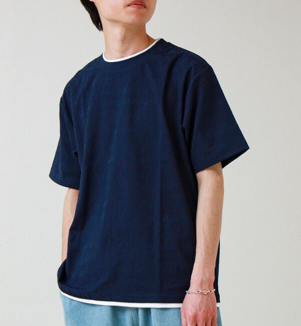 GLOSTER「【1枚でレイヤード風】ストライプジャガード フェイクレイヤーTシャツ」|Tシャツ・カットソー|