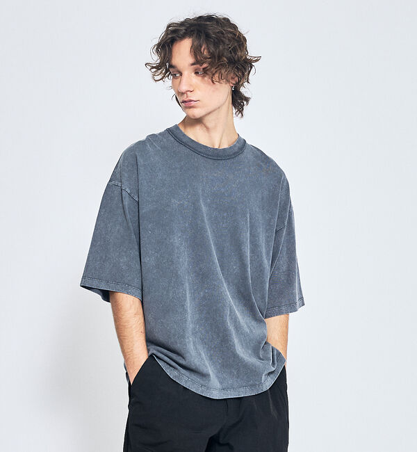 ABAHOUSE「【ヴィンテージ加工】パウダーウォッシュ 半袖Tシャツ / オーバーサイズ」|Tシャツ・カットソー|チャコールグレー