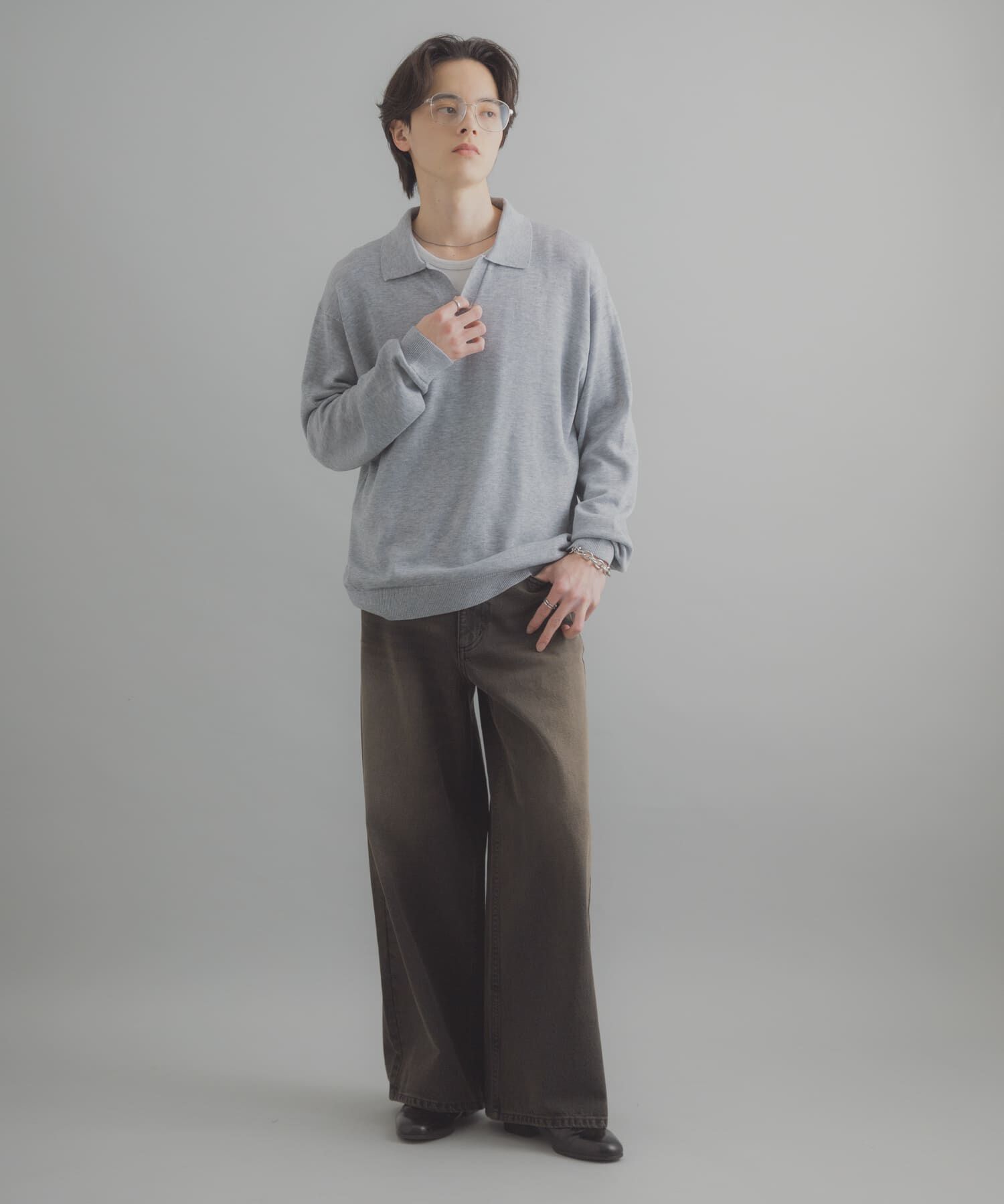 SENSE OF PLACE by URBAN RESEARCH「『洗濯可』スキッパーロングスリーブニット」|ニット・セーター|