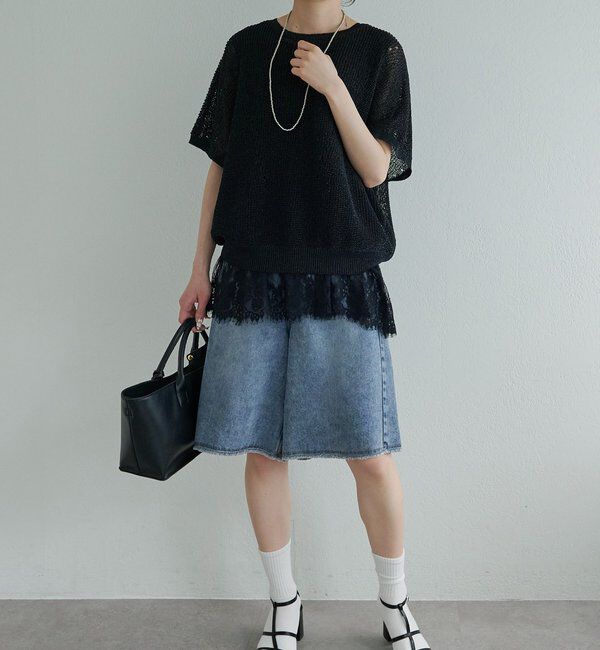  「レースヘムノースリーブカットソー」|タンクトップ|