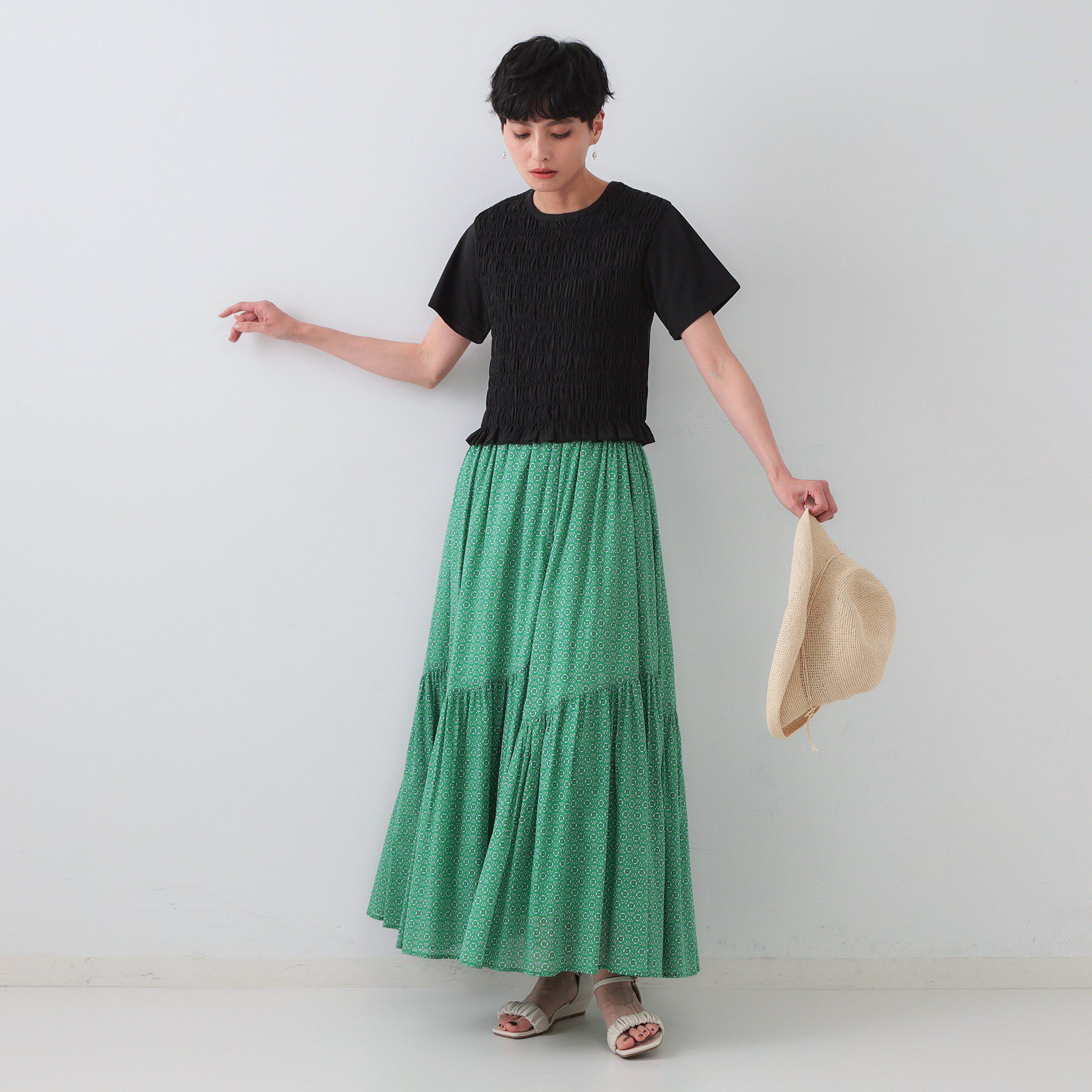 OPAQUE.CLIP「シャーリングショートTシャツ【洗濯機洗い可】」|Tシャツ・カットソー|