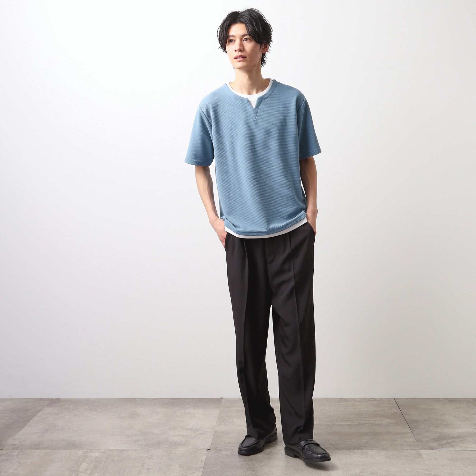 THE SHOP TK「ミニフクレキーネック半袖Tシャツ」|Tシャツ・カットソー|