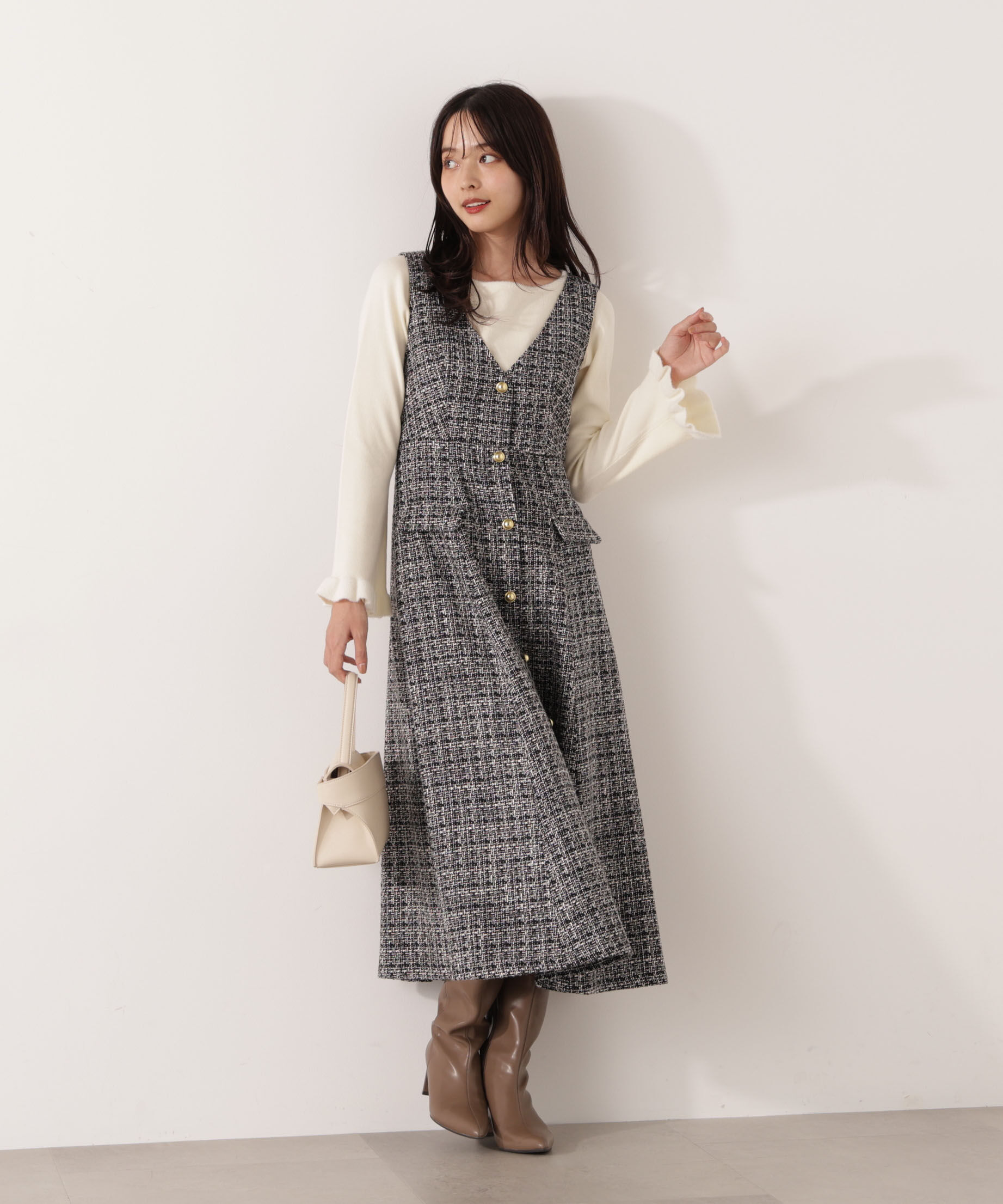 PROPORTION BODY DRESSING「ミックスツイードロングジャンスカ  25AW」|ワンピース|