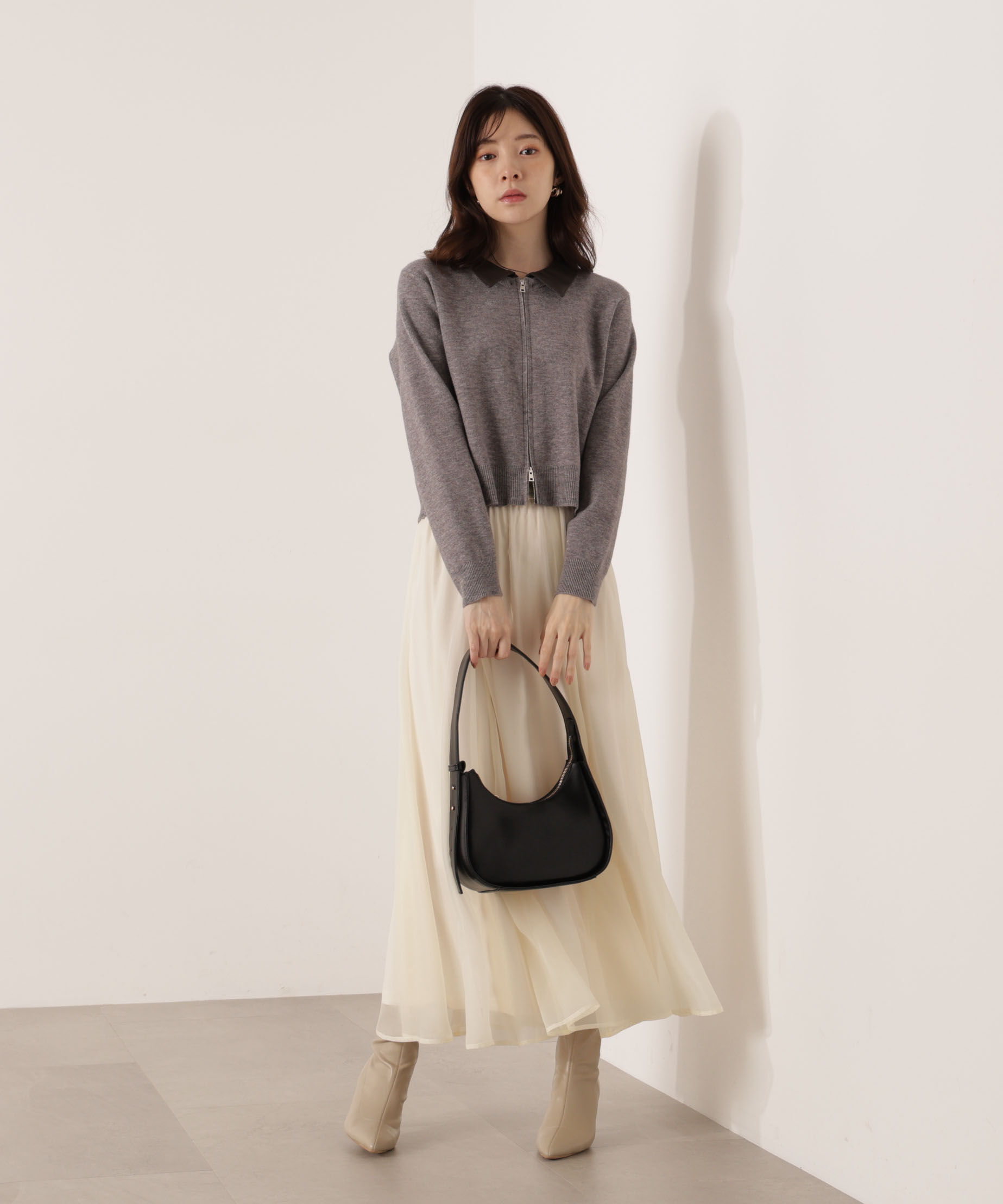 PROPORTION BODY DRESSING「合皮カラー取り外しZIPニット 25AW」|ニット・セーター|